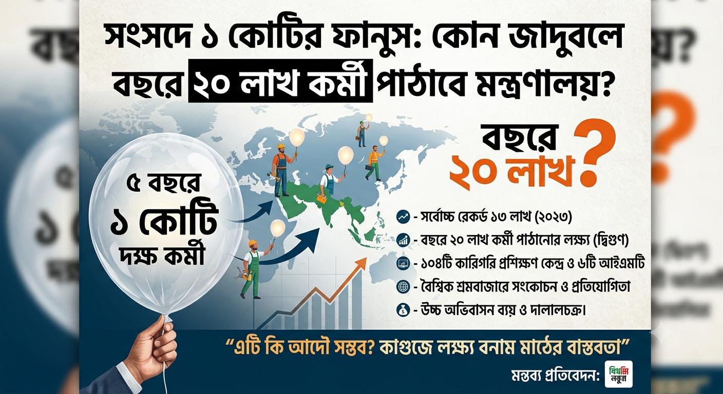 সংসদে ১ কোটির ফানুস: কোন জাদুবলে বছরে ২০ লাখ কর্মী পাঠাবে মন্ত্রণালয়?